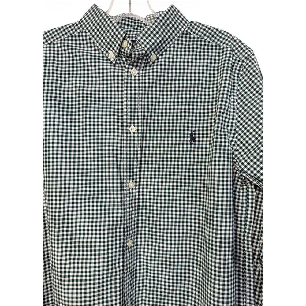 Ralph Lauren Natural Stretch Gingham Btn Dwn Shirt Green/White Boys XL 18-20